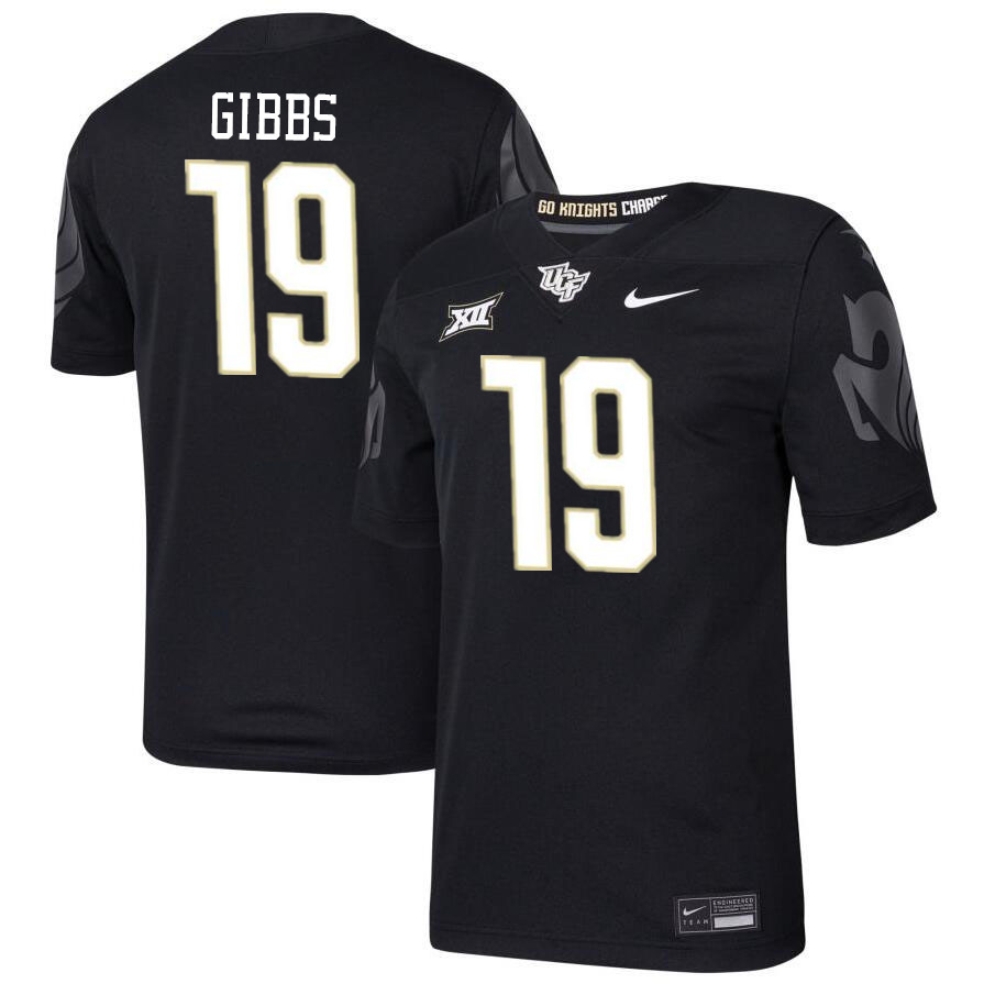 Men #19 Hudson Gibbs UCF Knights Big 12 Conference College Football Jerseys Stitched-Black